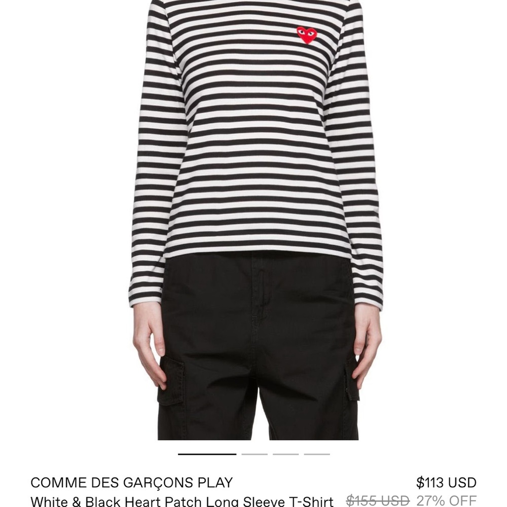 CDG Play White/Black Stripe Long Sleeve w/ Red Heart Logo Patch